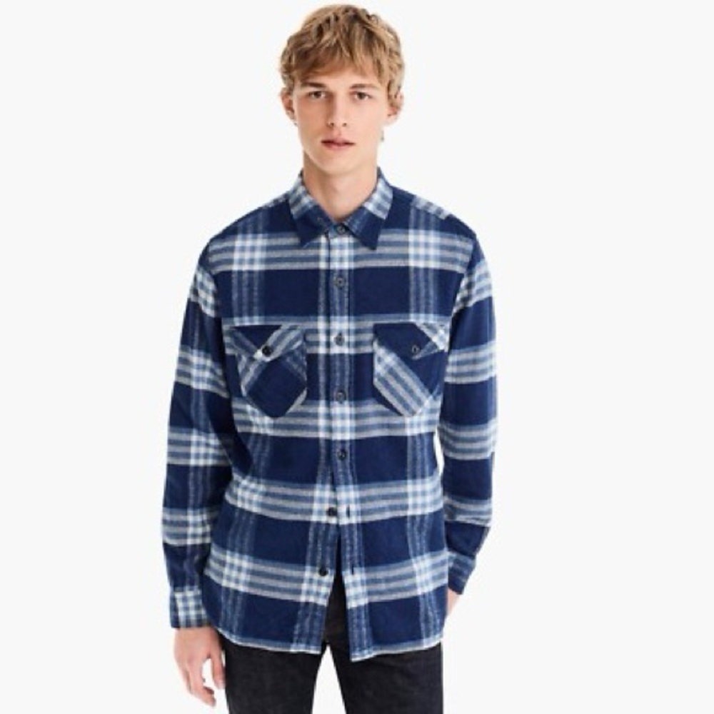 Wallace & Barnes Blue Plaid Flannel Shirt – Size S – 100% Cotton